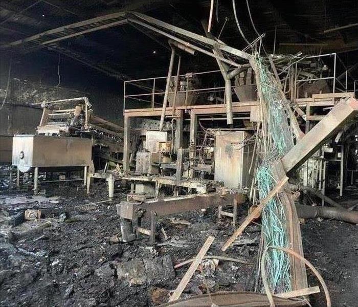 The aftermath of a fire at a commercial facility